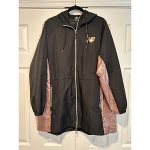 New Balance Women 1X Black Rose‎ Gold Trim Hooded Windbreaker Jacket